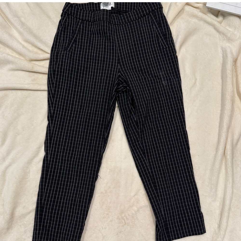 Elle Womens Plaid Trousers Black White‎ Cropped Dress Pants Medium